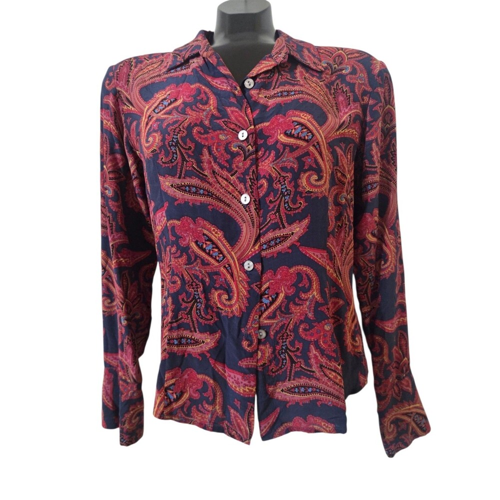 Clifford & Wills 100% Silk Button Front Long Sleeve Blouse Jewel Tones 10 B251